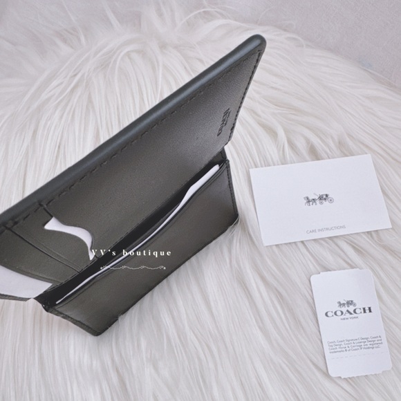 NWT Coach Card Wallet Bifold Sport Calf Smooth Leather Black 22840 RARE - Picture 4 of 4